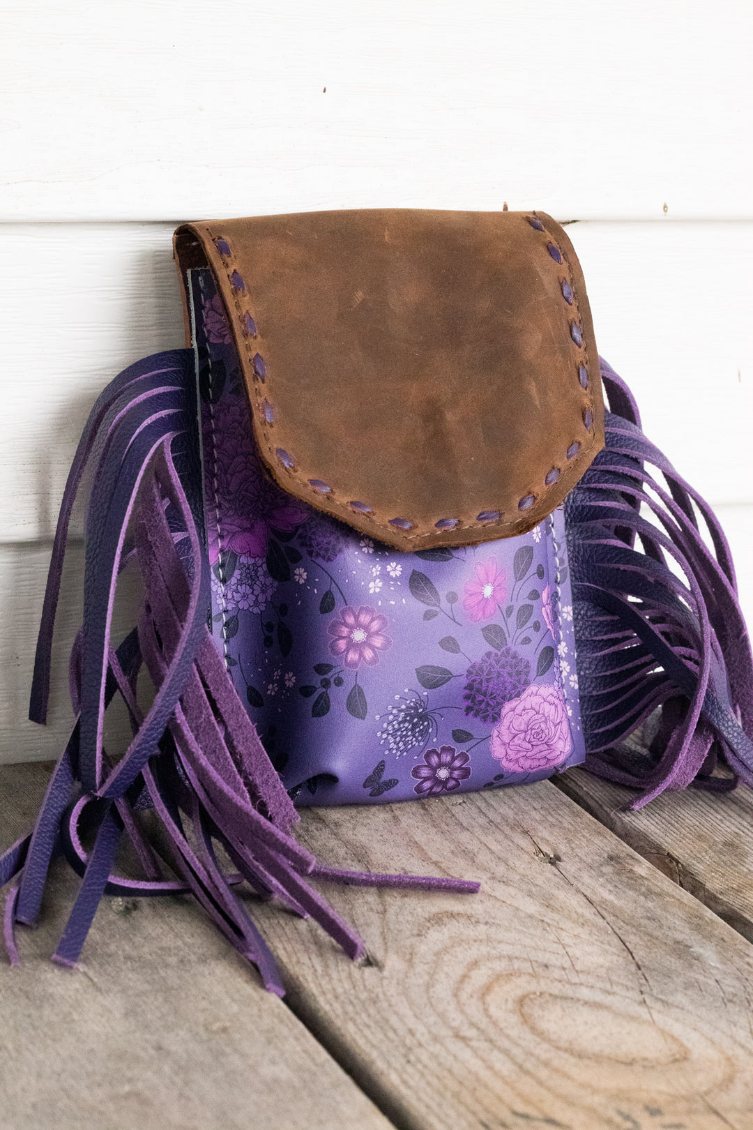 [In Stock] Perry Full design  Back Cinch Saddle Bag- Purple fringe