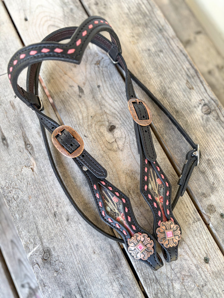 [ In Stock ] Pink Cactus headstall - browband black