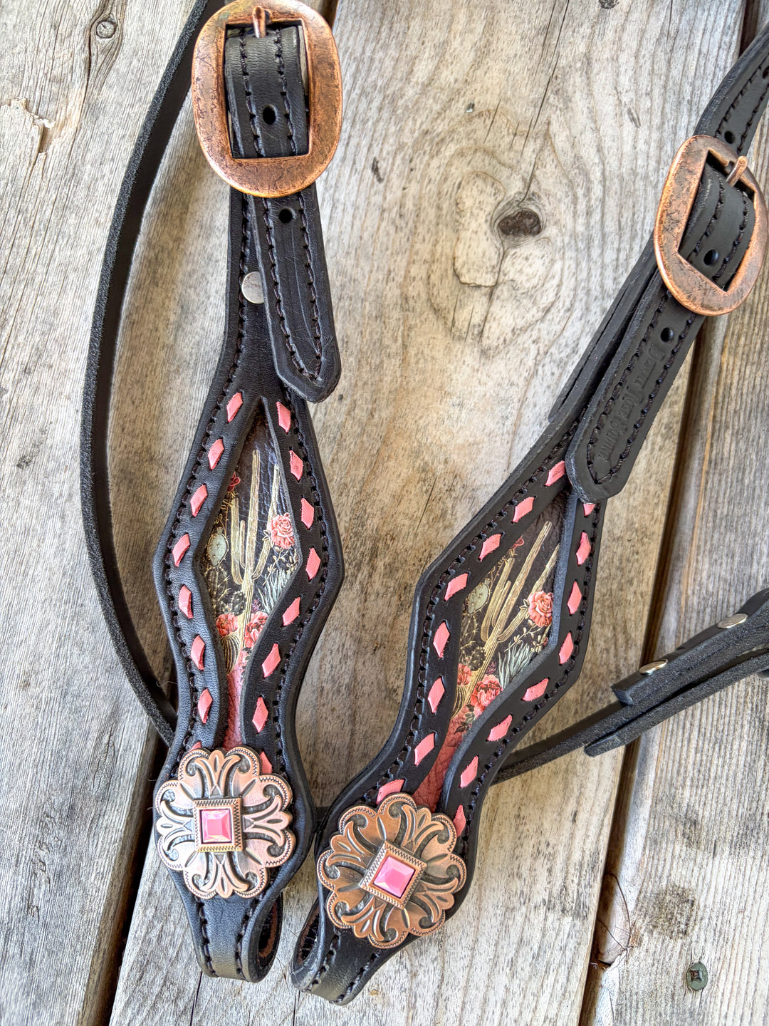 [ In Stock ] Pink Cactus headstall - browband black