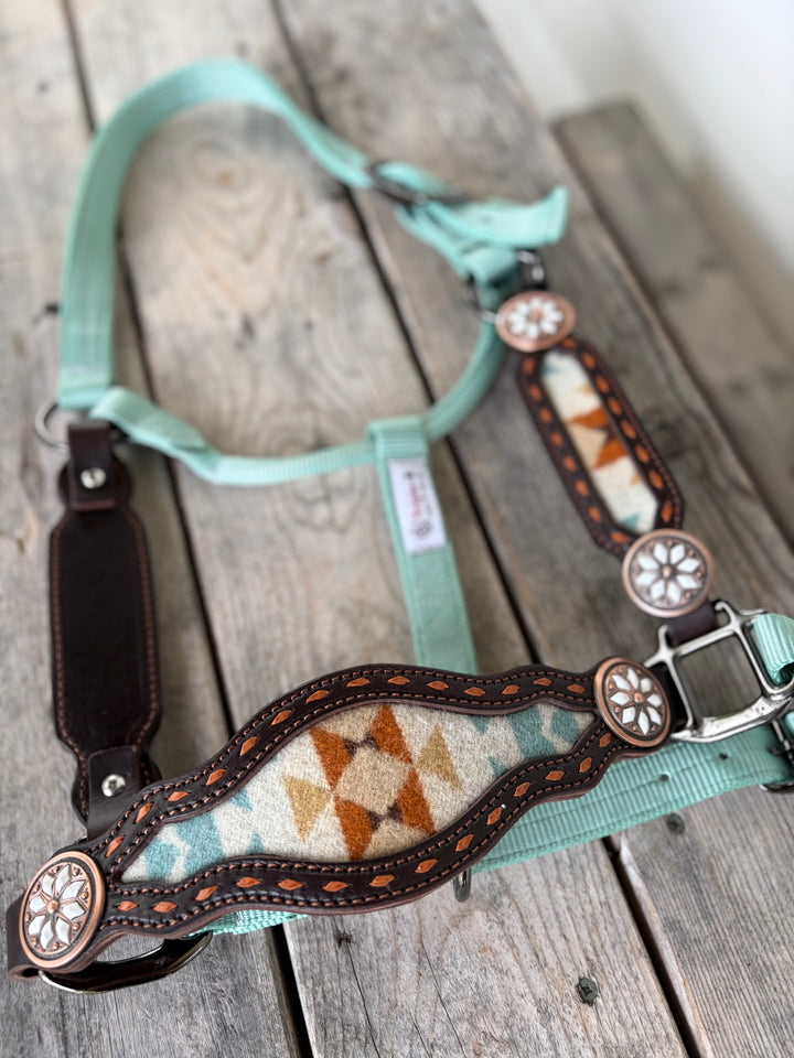 [ Stock] Turquoise Wool- chocolate roughout- fancy halter on nylon