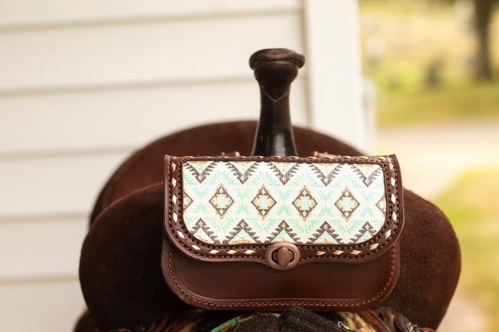 Pommel saddle/belt bag - Brown/Mint Aztec on hickory