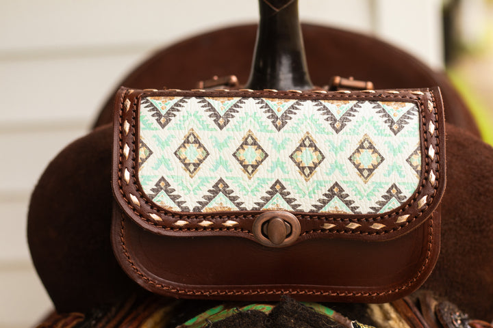 Pommel saddle/belt bag - Brown/Mint Aztec on hickory