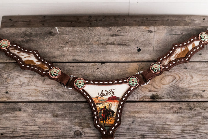 Made To Order- Howdy x Cowhide-  Large Center Plate Tack Set [ inlay design ]