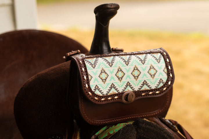Pommel saddle/belt bag - Brown/Mint Aztec on hickory