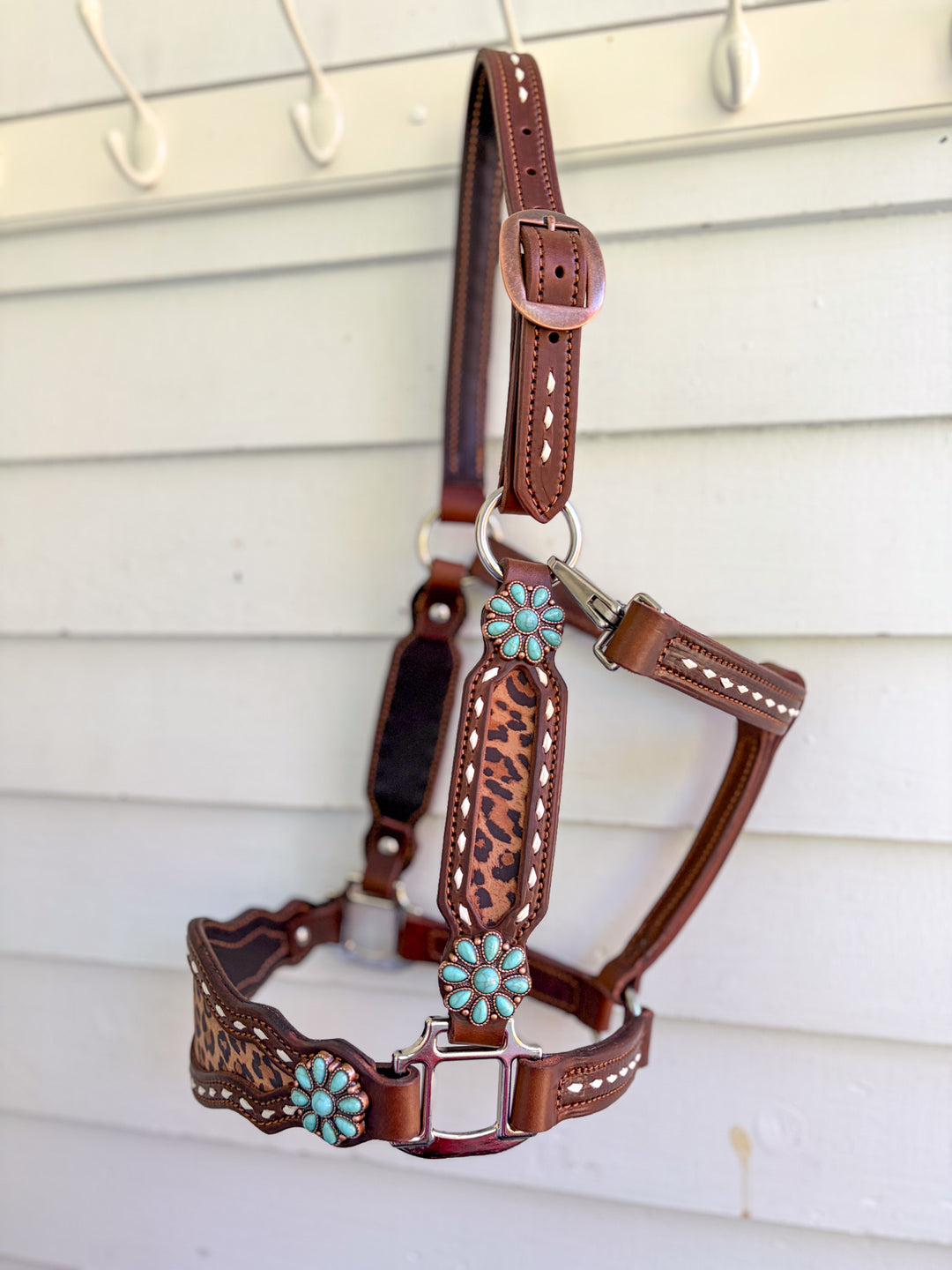 [ Stock] Full Leather Halter - Leopard  on Hickory