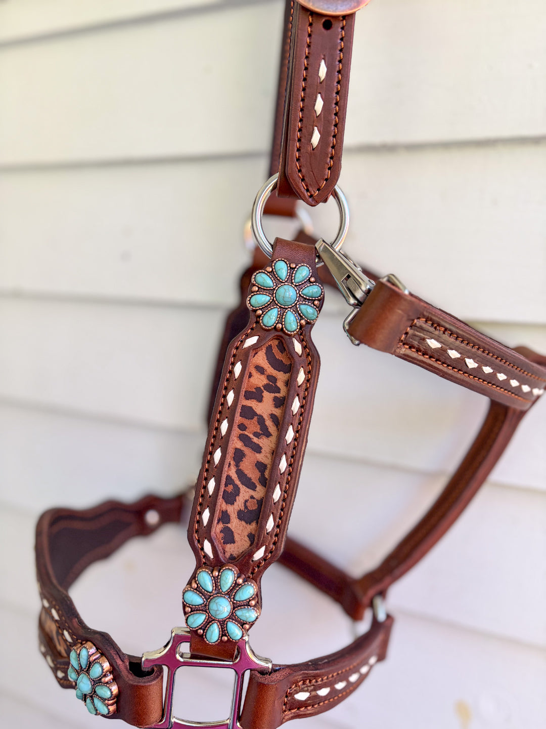 [ Stock] Full Leather Halter - Leopard  on Hickory
