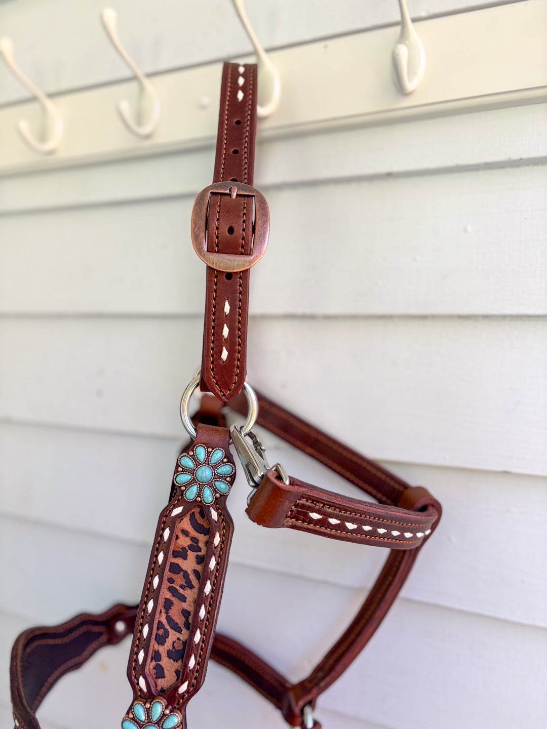 [ Stock] Full Leather Halter - Leopard  on Hickory