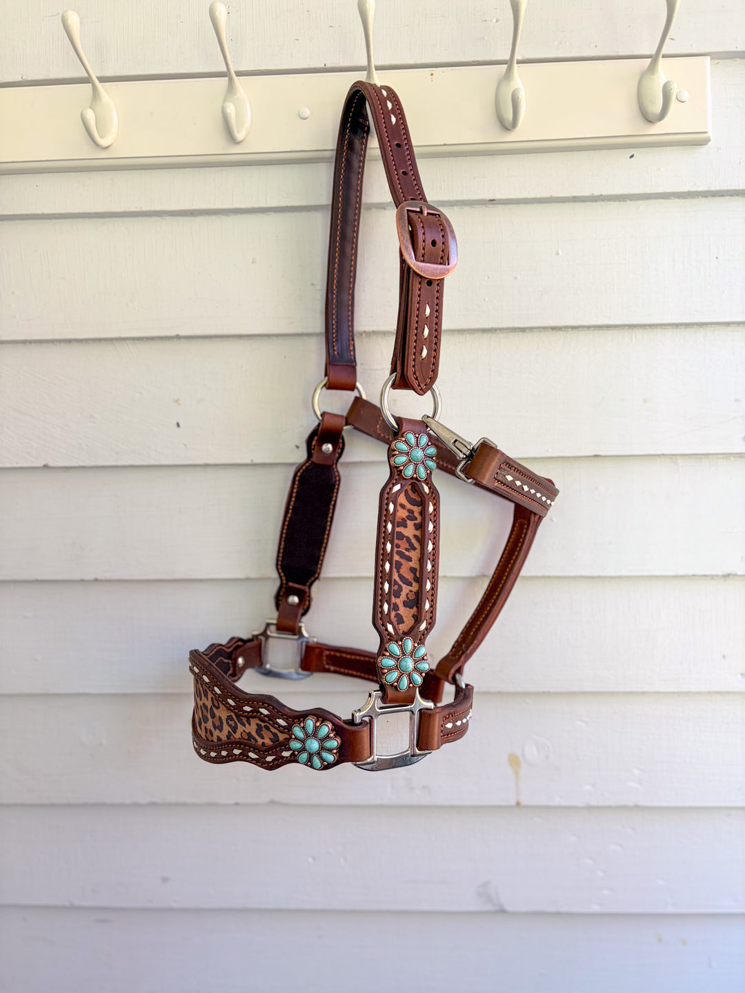 [ Stock] Full Leather Halter - Leopard  on Hickory
