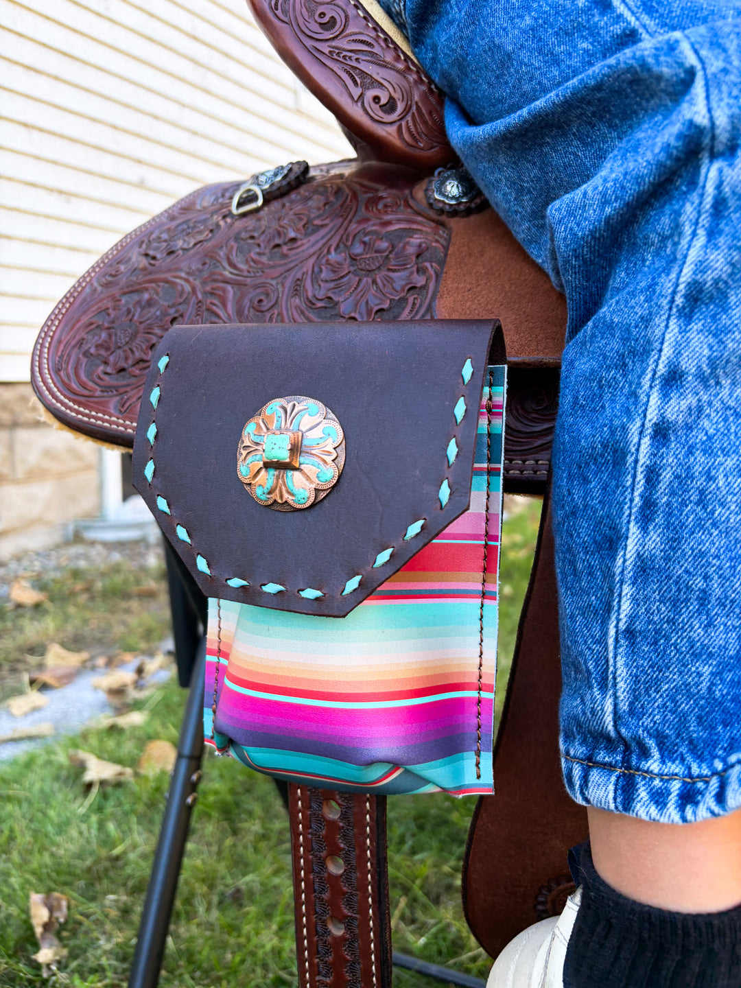 [In Stock] Sedona with turquoise  -  Back Cinch Saddle Bag