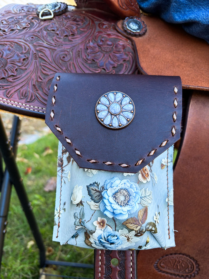 [In Stock] Light blue floral  -  Back Cinch Saddle Bag