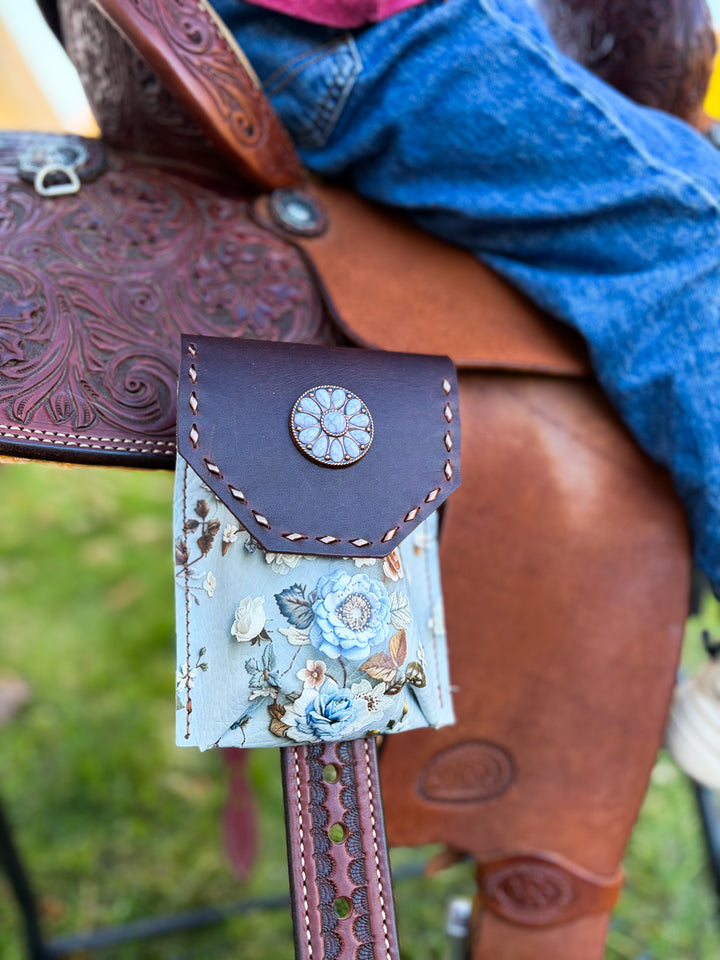 [In Stock] Light blue floral  -  Back Cinch Saddle Bag