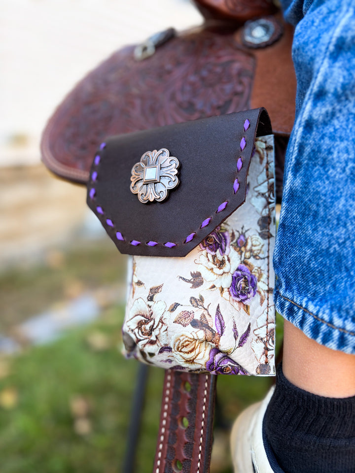 [In Stock] Purple and brown floral -  Back Cinch Saddle Bag