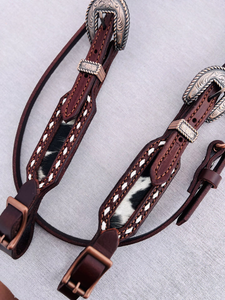 [ In Stock ] Black and white cowhide - one ear - Quick Change Headstall