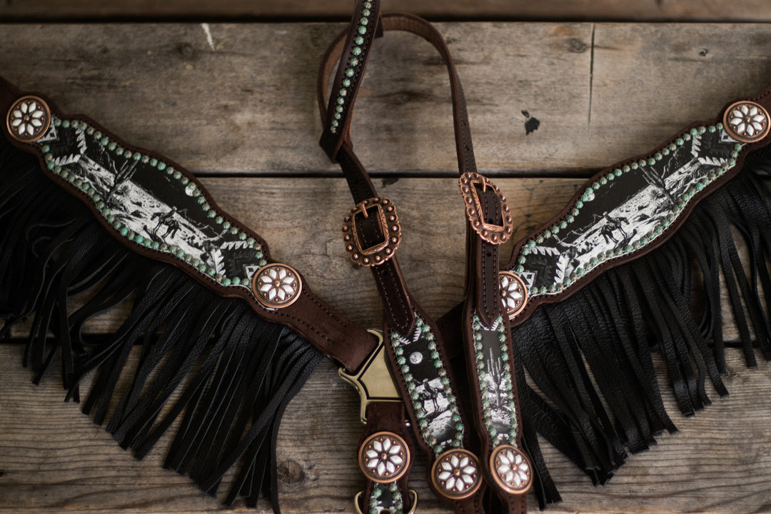 [PREORDER] Moonstone Cowgirl Tack Set- chocolate w/ black fringe