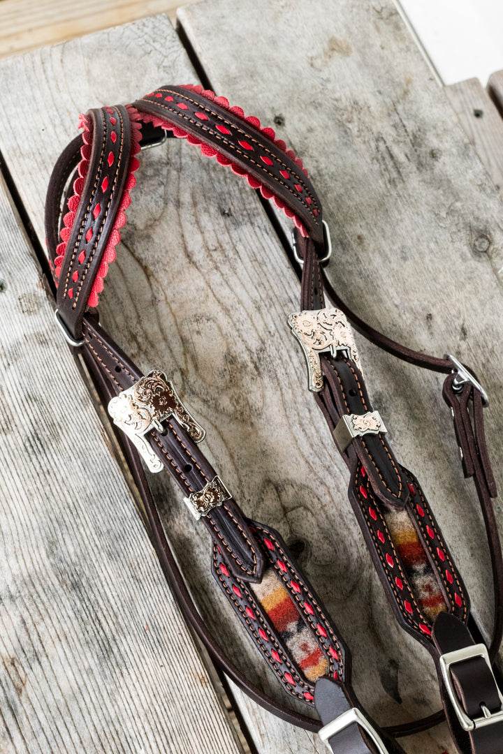 [ In Stock ] Red Wool - Scallop double ear - Quick Change Headstall