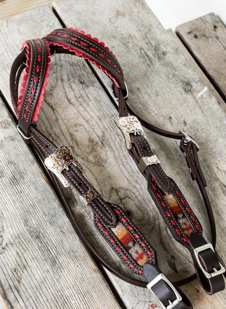 [ In Stock ] Red Wool - Scallop double ear - Quick Change Headstall