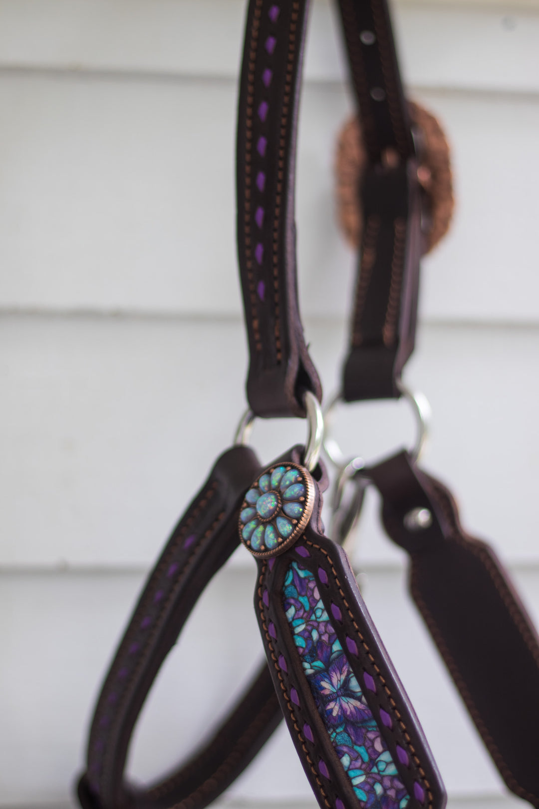 [ Stock] Full Leather Lariat Halter - Purple Butterfly  - purple lariat