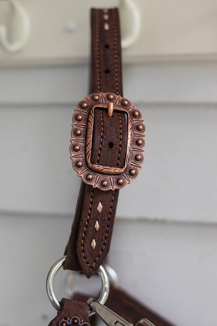 [ Stock] Full Leather Halter - The Blushing Drawing Room on chocolate roughout