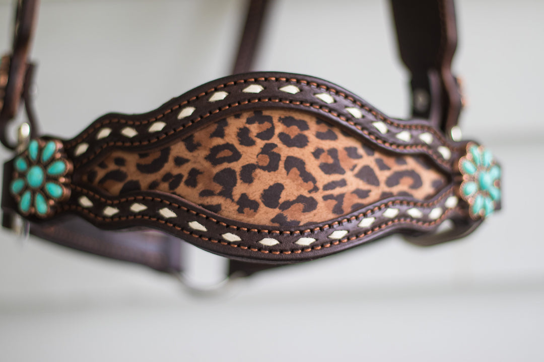[ Stock] Full Leather Halter - Leopard  on chocolate