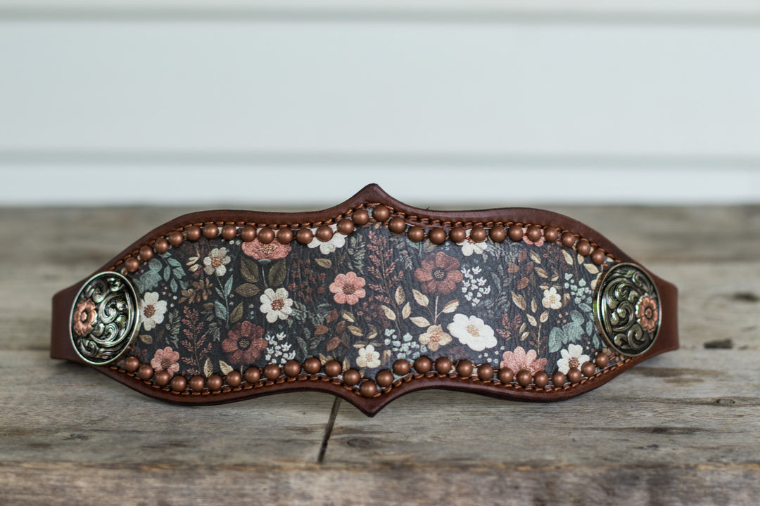 [ In Stock ] Burgundy Floral - bronc noseband- overlay