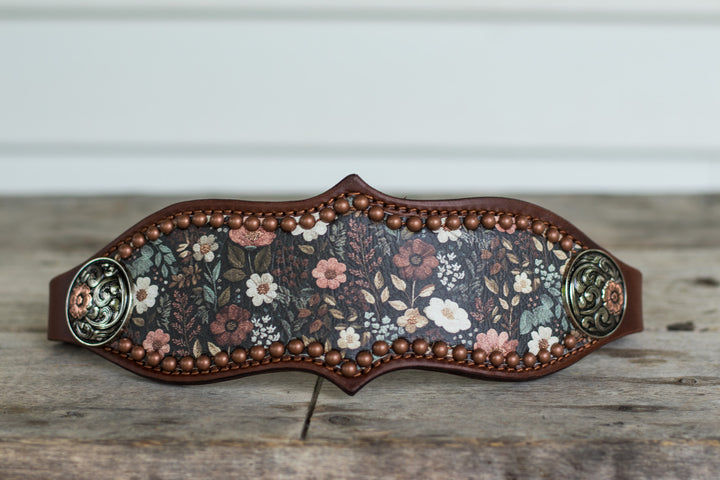 [ In Stock ] Burgundy Floral - bronc noseband- overlay