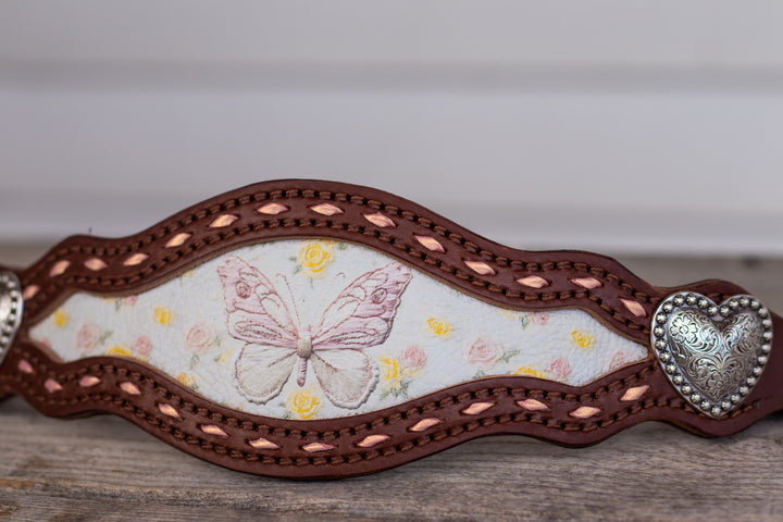 [ In Stock ] Baby Pink and Yellow Butterfly- bronc noseband