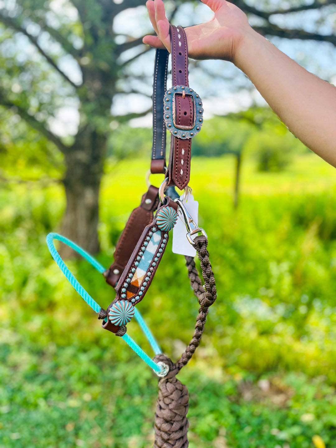 [ Stock] Lariat Muletape Halter- Wool Turquoise