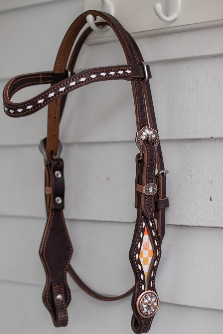 [ In Stock ] Checkers - orange/yellow- u brow headstall