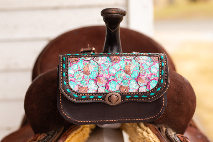 Pommel saddle/belt bag - Pink Turquoise