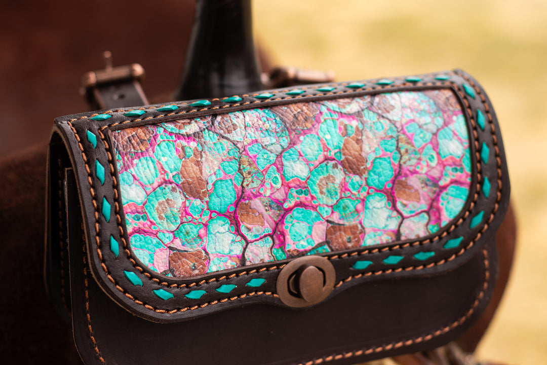 Pommel saddle/belt bag - Pink Turquoise