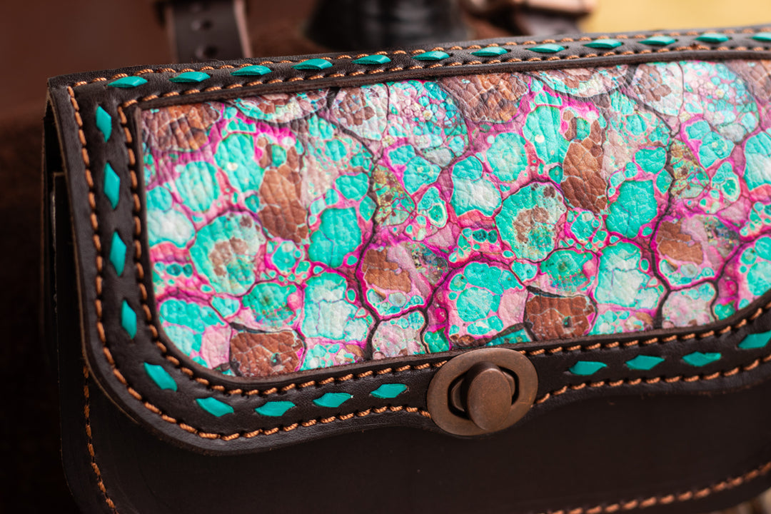 Pommel saddle/belt bag - Pink Turquoise