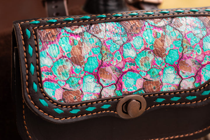Pommel saddle/belt bag - Pink Turquoise