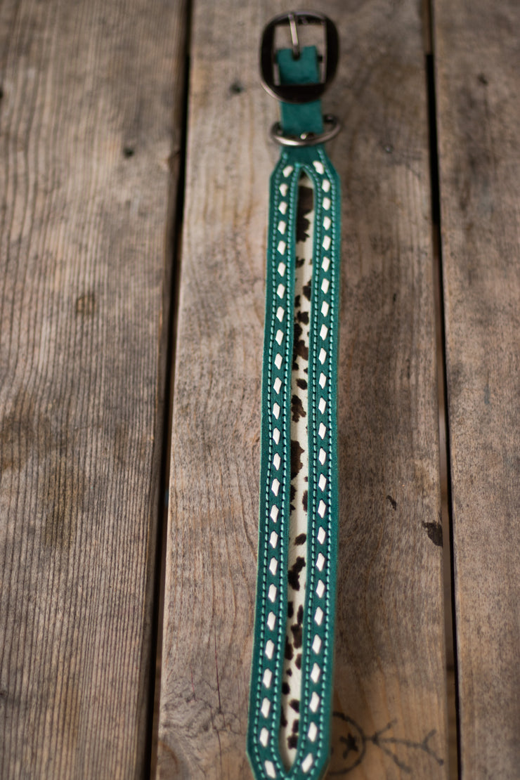 [ In Stock] Mabel Dog Collar (turquoise leather) - 18-21"