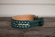 [ In Stock] Mabel Dog Collar (turquoise leather) - 18-21"