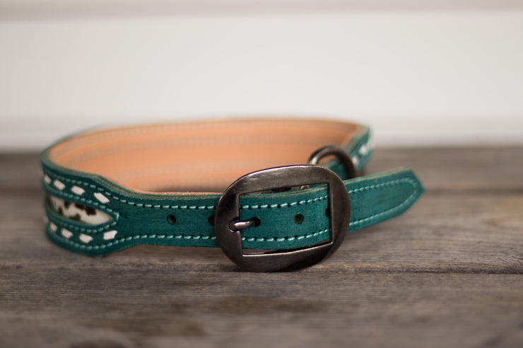 [ In Stock] Mabel Dog Collar (turquoise leather) - 18-21"