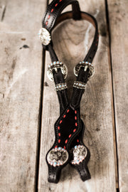 Black smooth one ear Headstall- red