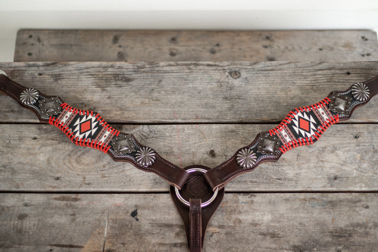 * [In Stock] Ellie Black and Red with Red whipstitch - Breastcollar ONLY