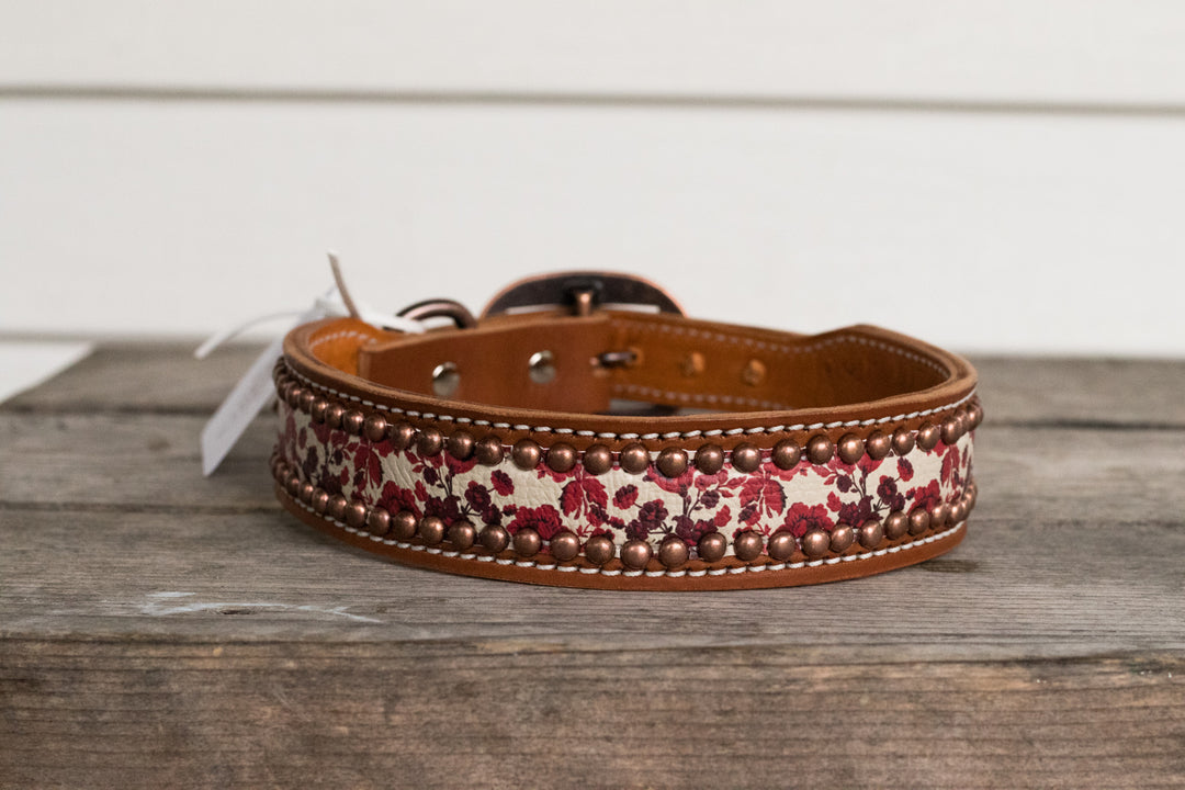 [ In Stock] Burgundy Floral Dog Collar - 18-21"