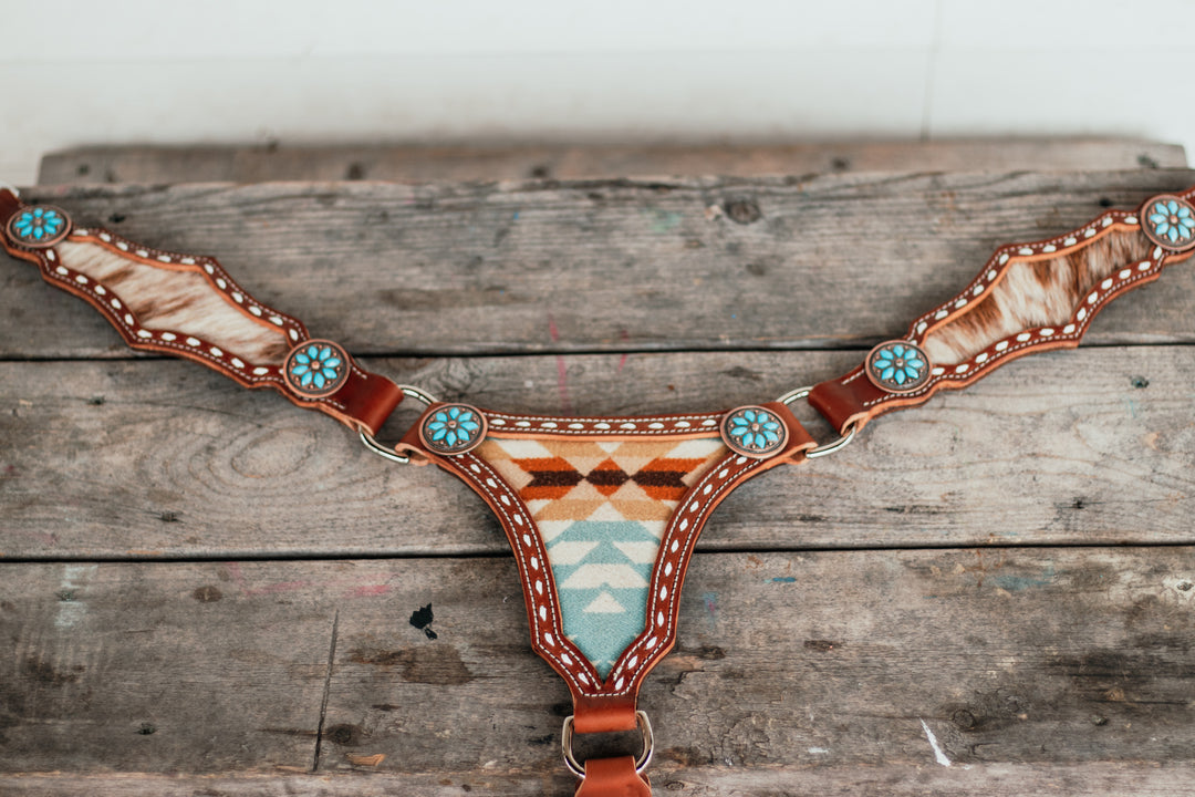 [Made to order] Wool x Cowhide Largecenterplate tack set