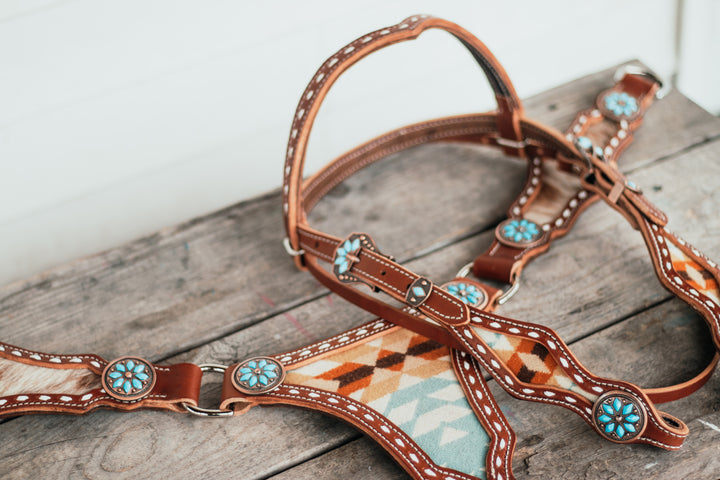 [Made to order] Wool x Cowhide Largecenterplate tack set