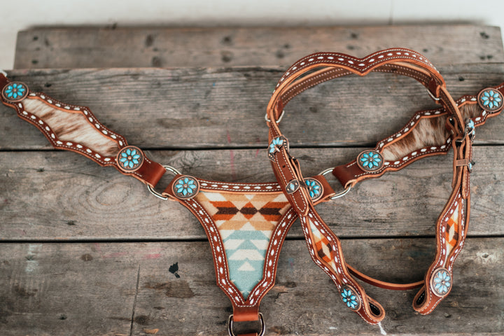 [Made to order] Wool x Cowhide Largecenterplate tack set